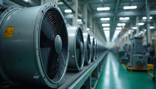 Automated industrial fan manufacturing line in operation