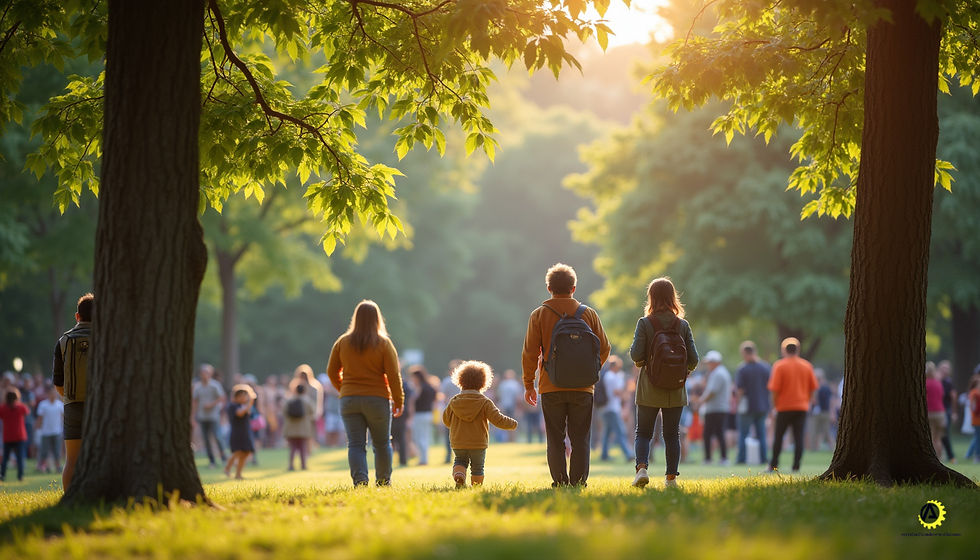 Eye-level view of a vibrant community gathering in a park