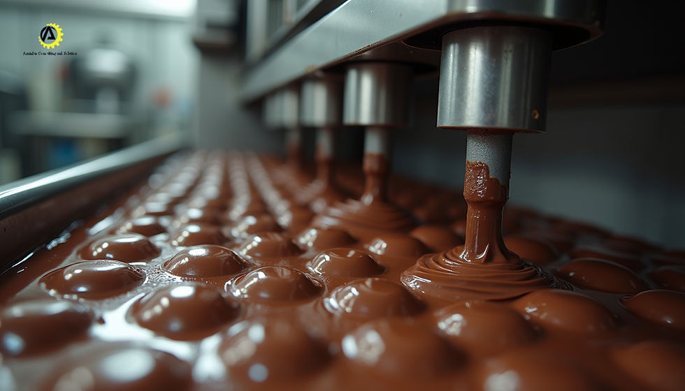 High angle view of a chocolate tempering machine in operation