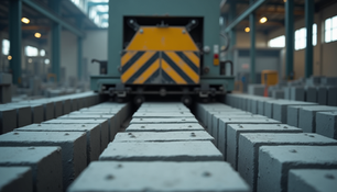 Block manufacturing machine producing concrete blocks