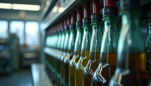 A bottle filler machine ready for operation in a beverage production line.