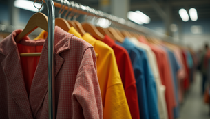 Colorful clothing stand featuring trendy garments