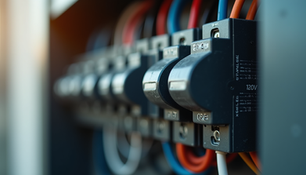 Residential electrical panel with 120V and 240V breakers