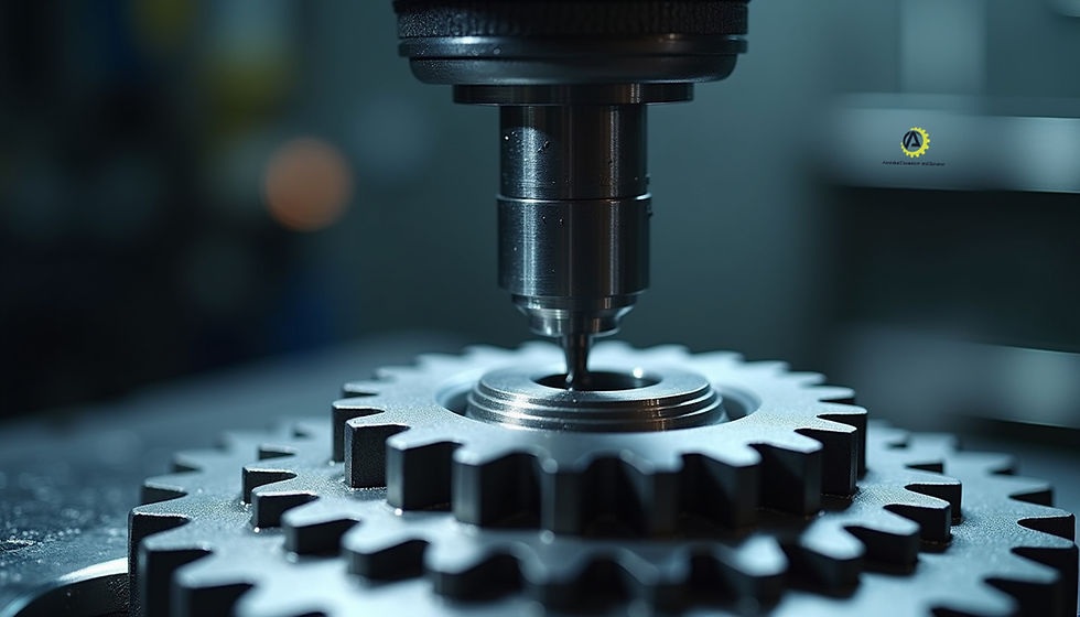 Eye-level view of a gear being machined on a CNC machine