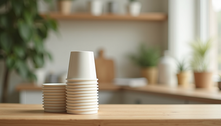Biodegradable cups showcased as a sustainable option for packaging.