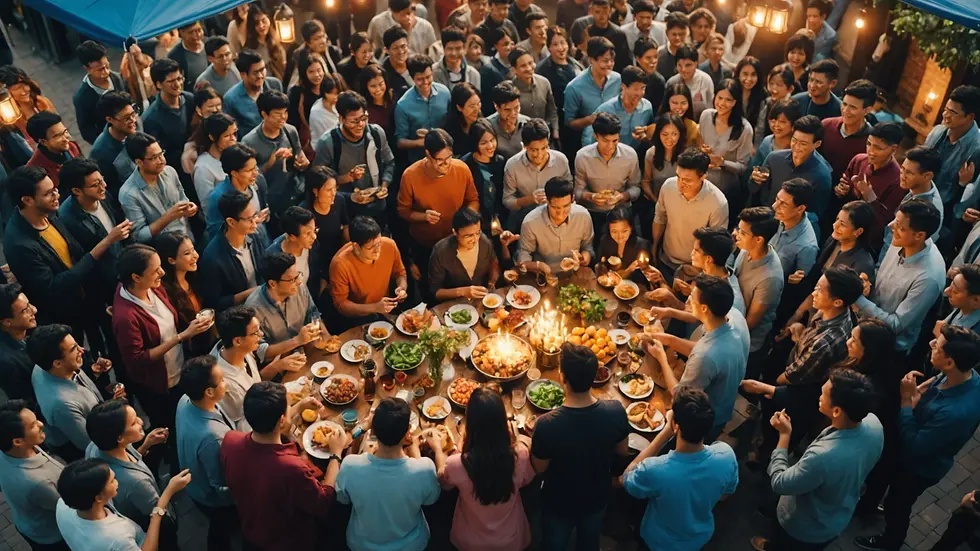 High angle view of a thriving digital community celebrating success