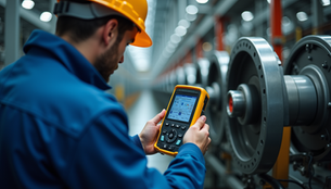Technician performing vibration analysis with handheld device