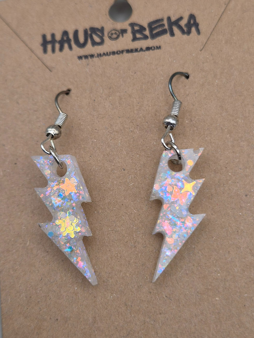 Thumbnail: Small Green Glow Iridescent Lightning Bolt Earrings