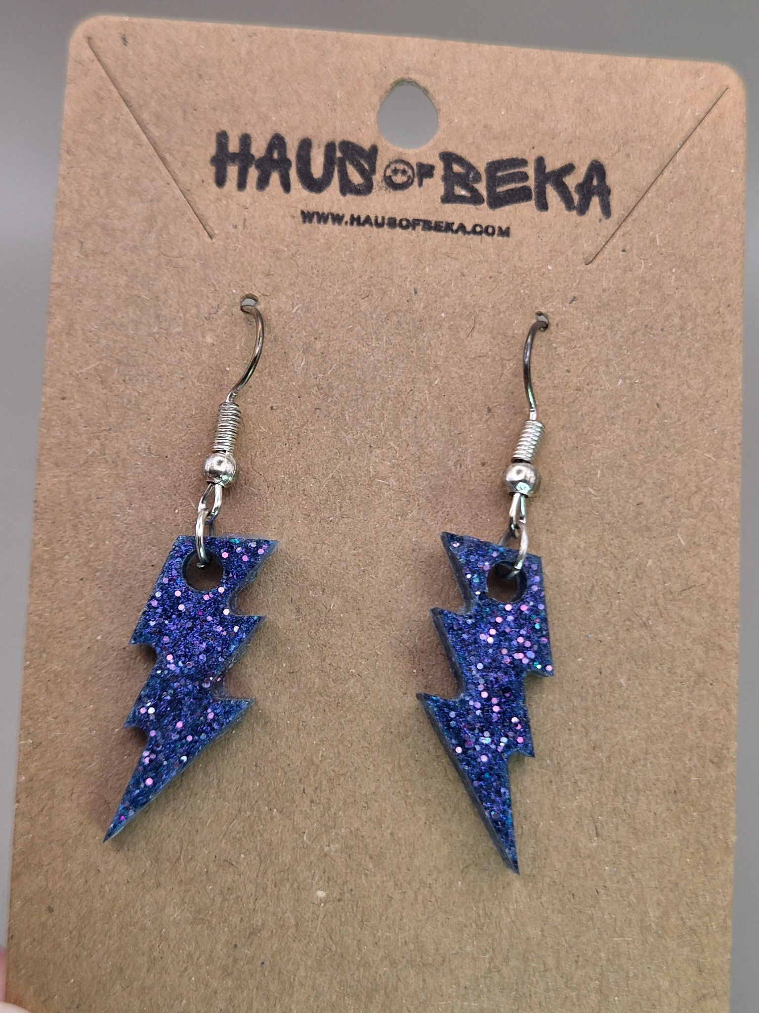 Small Purple Glitter Lightning Bolt Earrings