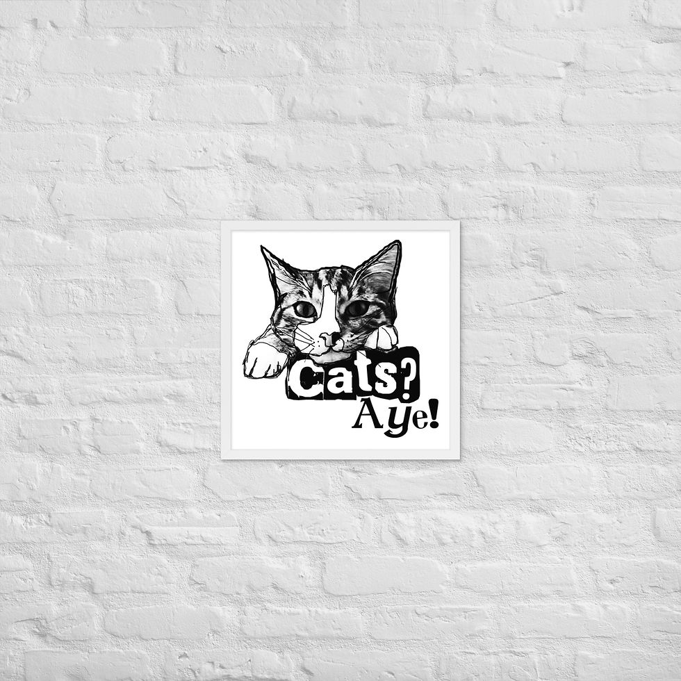 Thumbnail: Cat? Aye! Cat Face Graphic Art Print – Framed Poster with Matte Black Frame