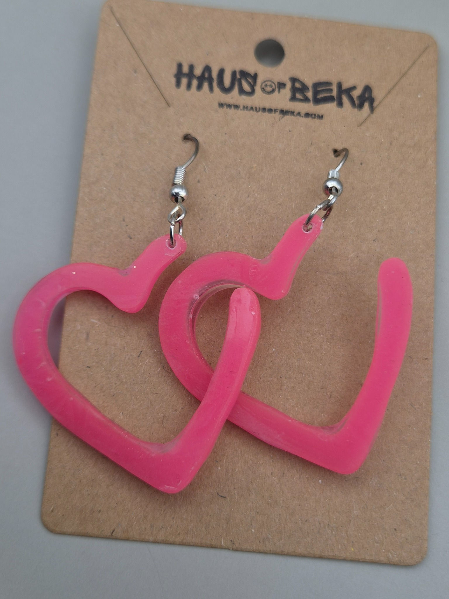 Pink UV Glow Heart Resin Earrings