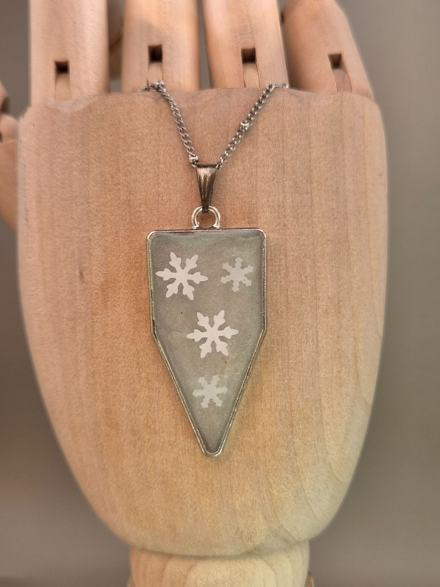 Silver White Snowflake Shield Necklace
