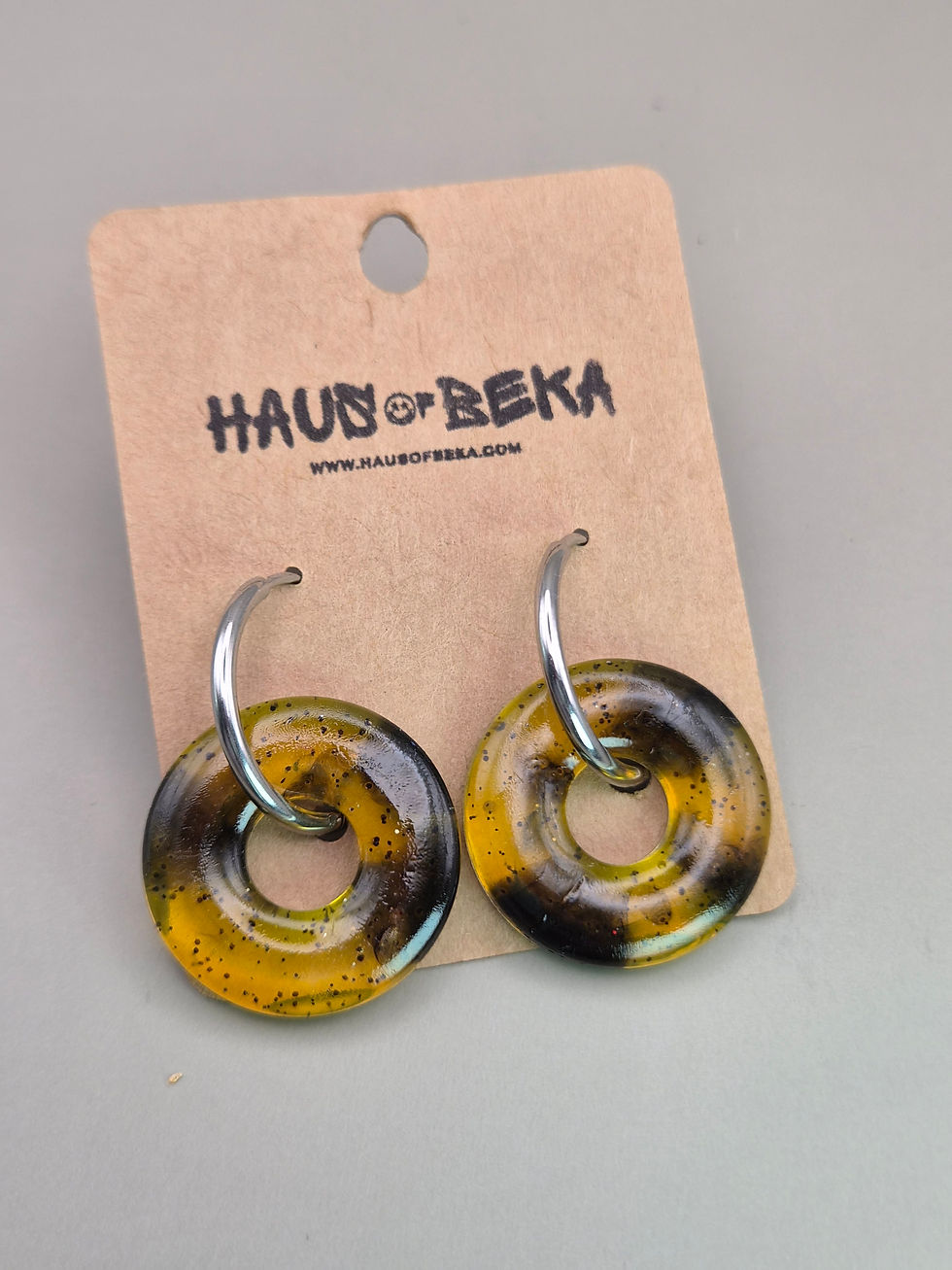 Thumbnail: Amber Swirl Donut Hoop Earrings Lightweight Resin