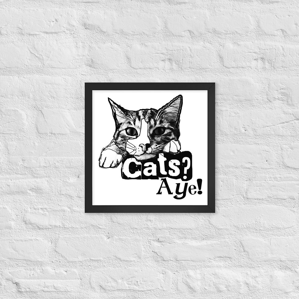 Thumbnail: Cat? Aye! Cat Face Graphic Art Print – Framed Poster with Matte Black Frame