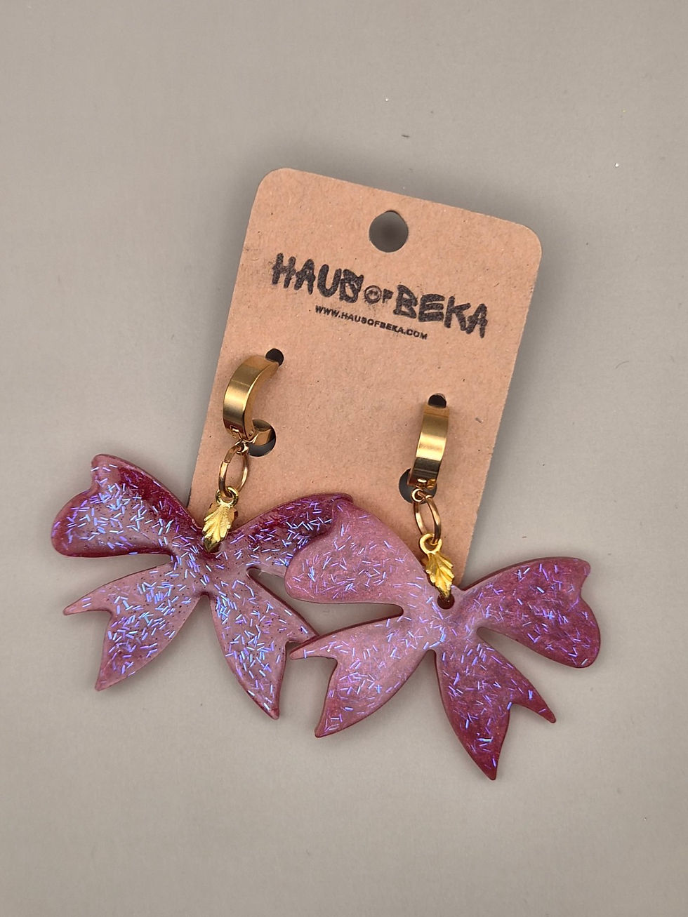 Thumbnail: Deep Pink Glitter Resin Bow Earrings