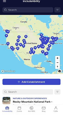 picture of a map of United States with pin points of all the locations that have accessibility information. 