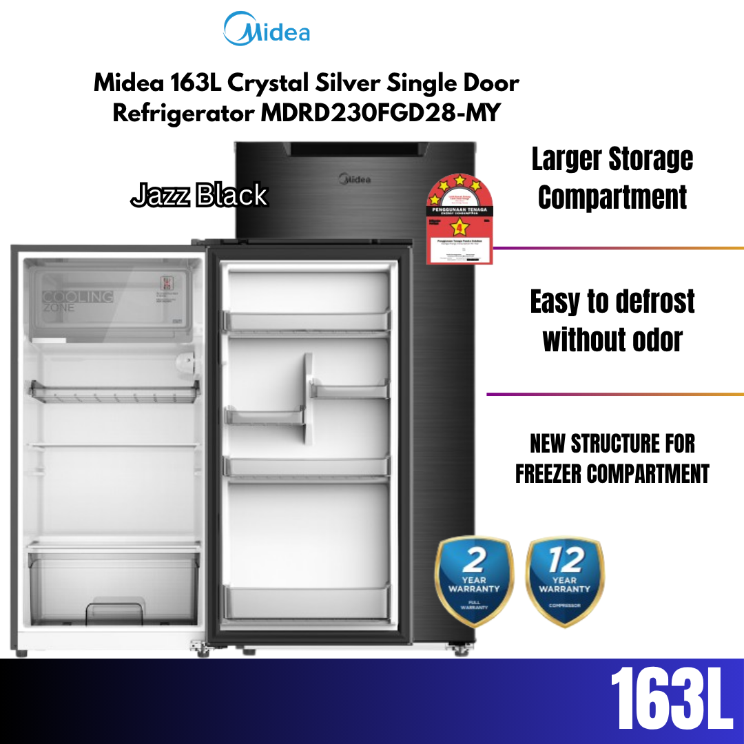 Midea 163L Jazz Black Single Door Refrigerator MDRD230FGD28-MY