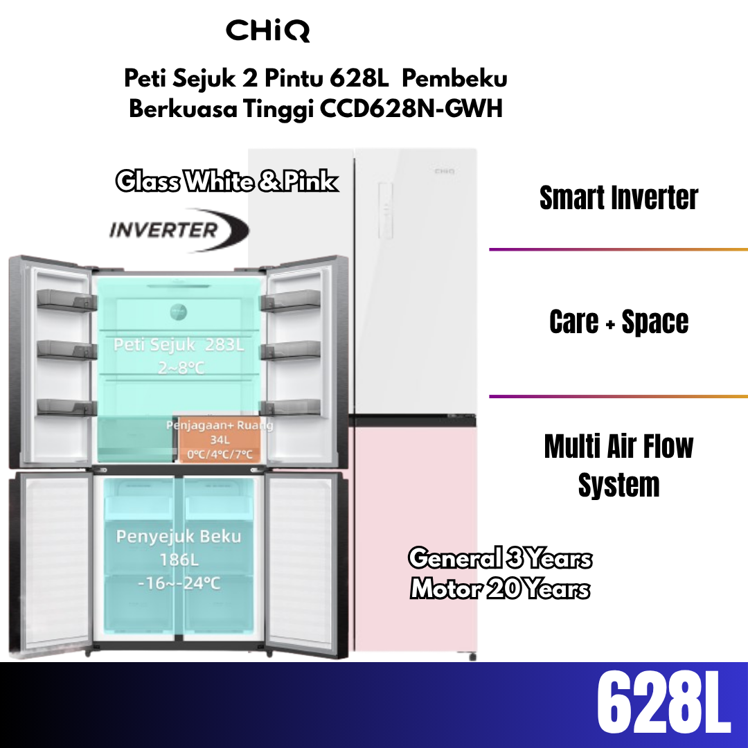 ChiQ Smart Inverter 628L Multidoor Fridge CCD628NG-GBP