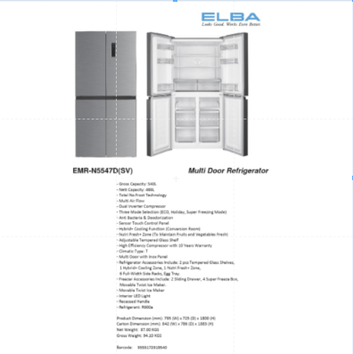 Thumbnail: [Free Shipping] ELBA Refrigerator 540L/770L Multi Door Dual Inverter