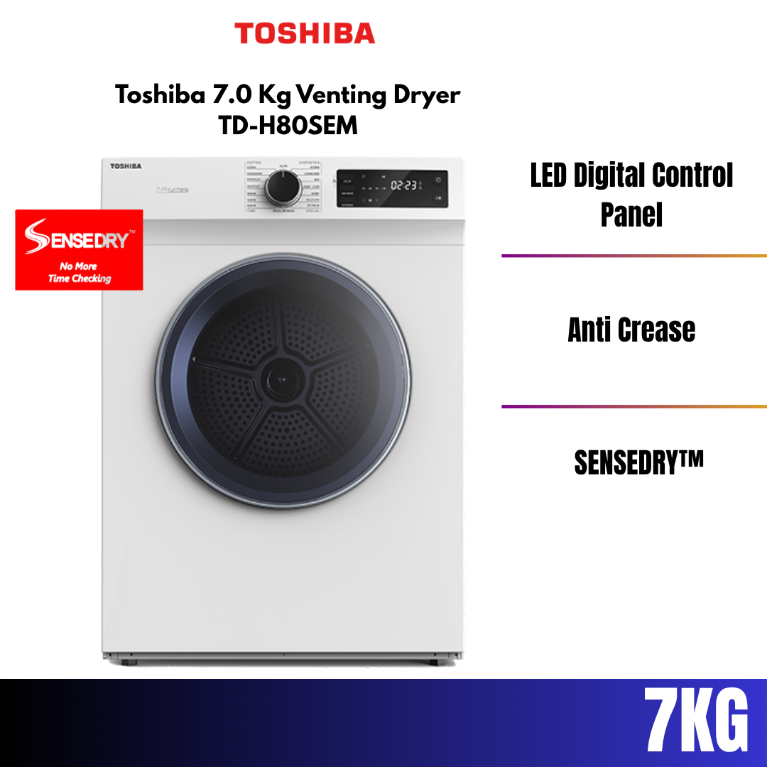 Toshiba 7.0 Kg Venting Dryer TD-H80SEM