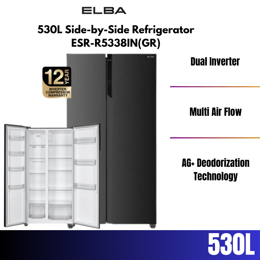 Elba 530L Side-by-Side Refrigerator ESR-R5338IN(GR)