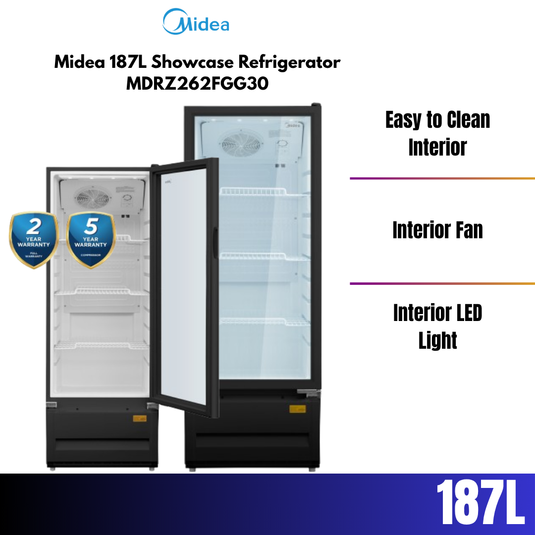 Midea 187L Black Showcase Refrigerator with Interior Light MDRZ2