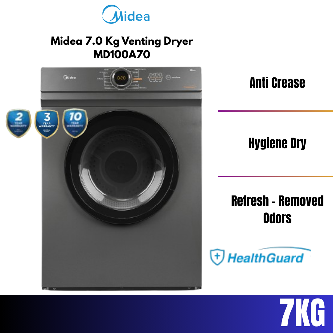 Midea Venting Dryer 7KG Titanium Grey Anti Crease Hygiene Dry Re