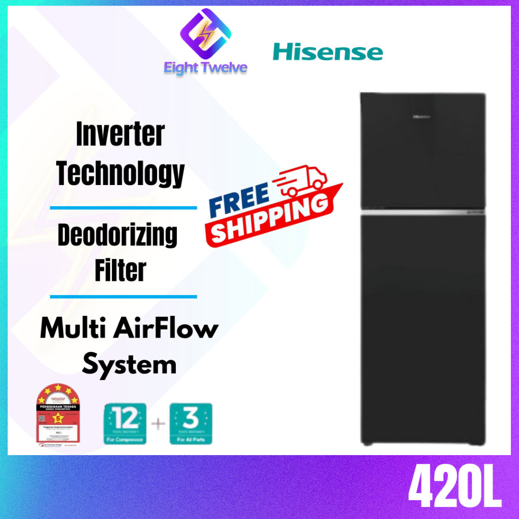 [Free Shipping] HISENSE Refrigerator 420L Inverter 2 Door Fridge | Peti Sejuk