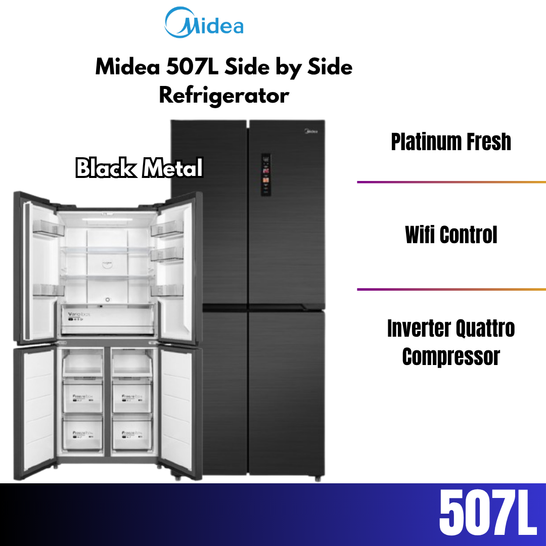 MIDEA Fridge 507L 4-Door Multidoor Inverter Platinum Fresh WiFi