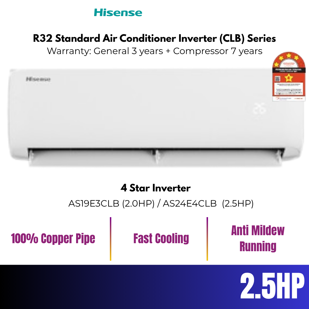 Hisense 1.0HP/1.5HP/2.0HP/2.5PH (CLB Series) 3 Star Inverter R32