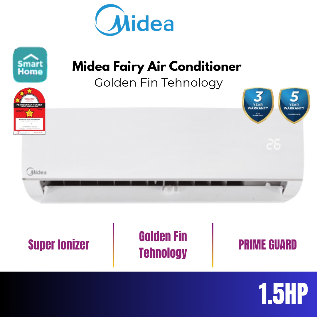 Midea 1.0HP & 1.5HP Fairy Air Conditioner Non Inverter 3 Star