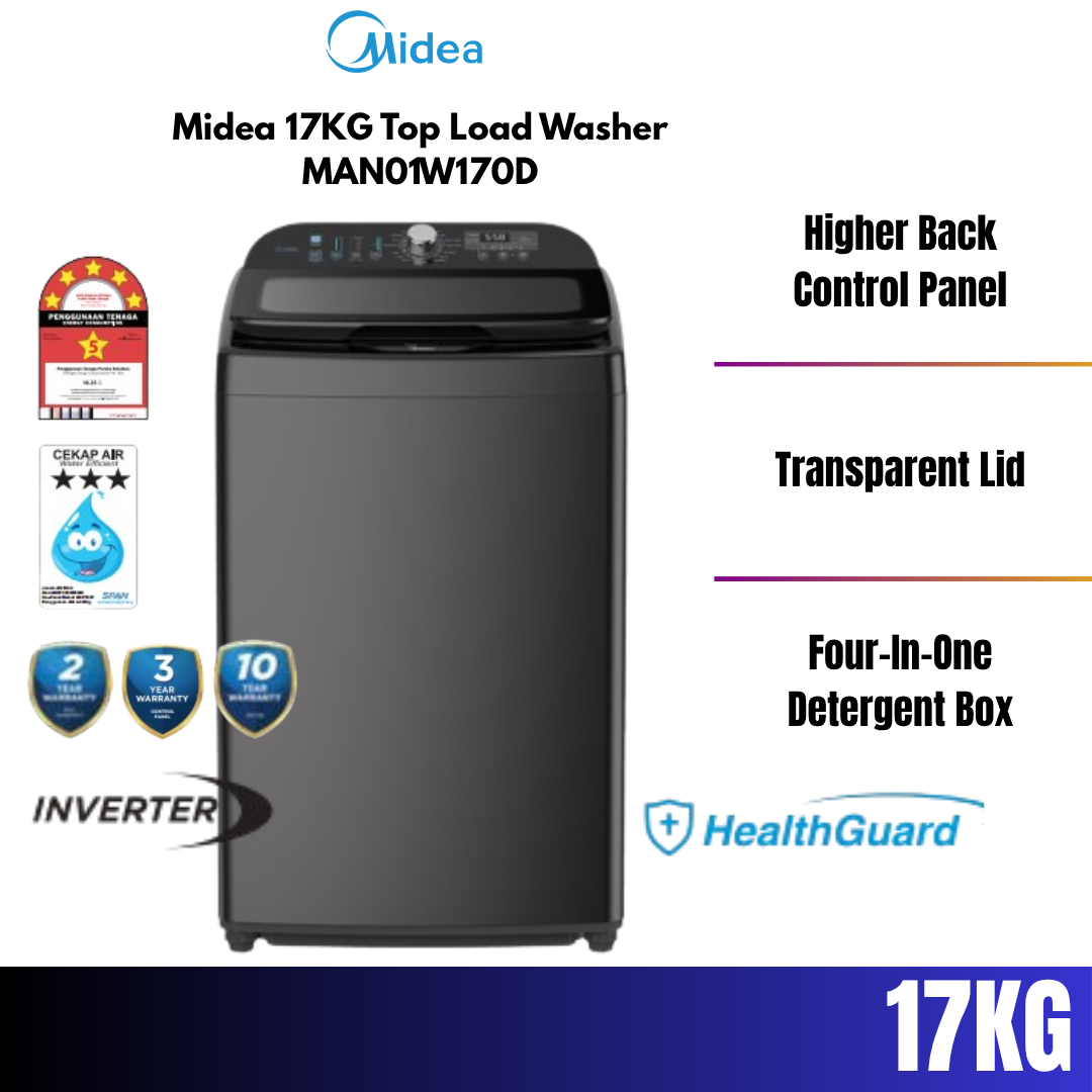 Midea 5 Star Inverter 11KG/13KG/15KG/17KG Top Load Washer DD Mot