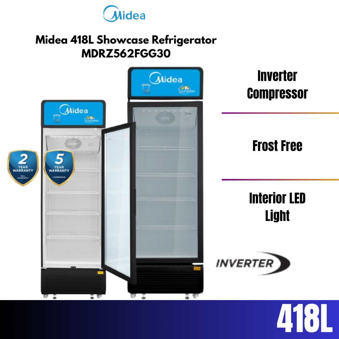 Midea 418L Inverter Black Showcase Refrigerator MDRZ562FGG30