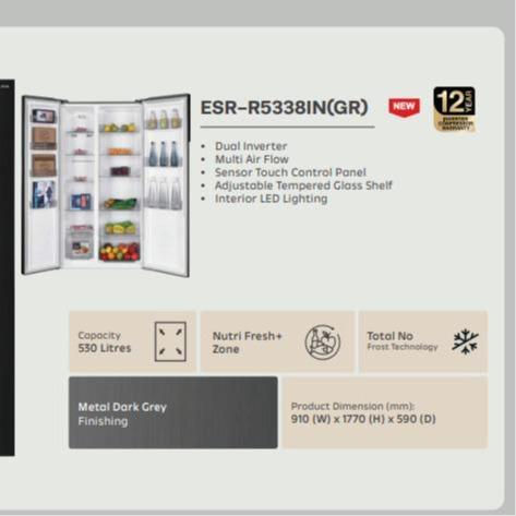 Thumbnail: Elba 530L Side-by-Side Refrigerator ESR-R5338IN(GR)