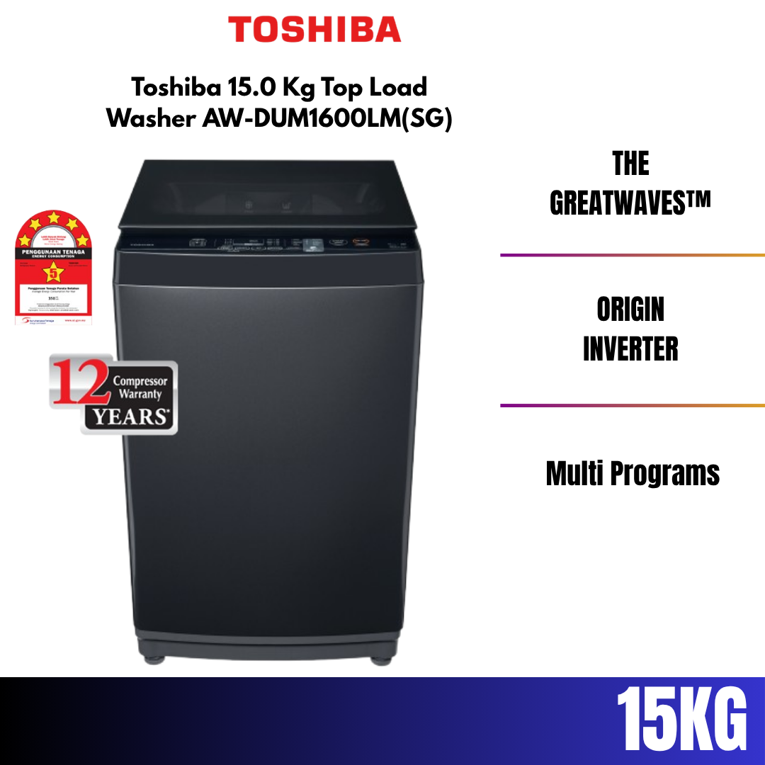 Toshiba 15.0 Kg Top Load Washer AW-DUM1600LM(SG)