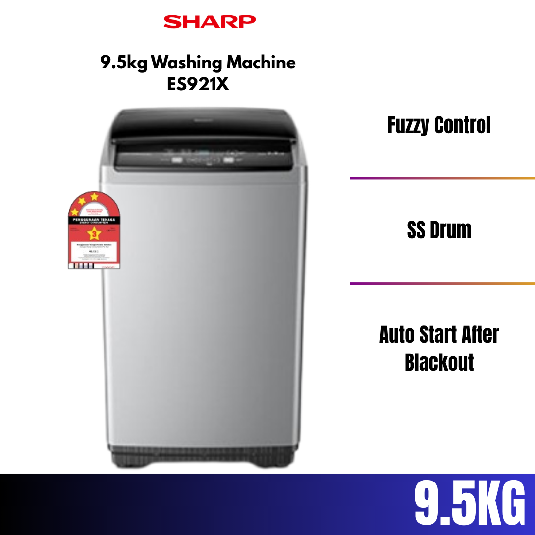 Sharp Topload 7.5KG/8.5KG/9.5KG Washing Machine