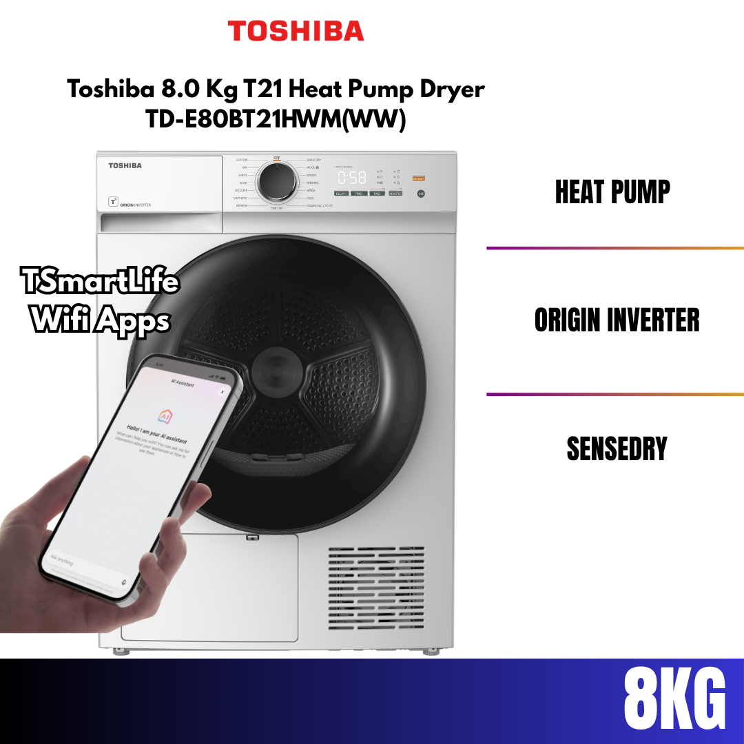 Toshiba 8KG T21 Heat Pump Dryer TD-E80BT21HWM(WW)