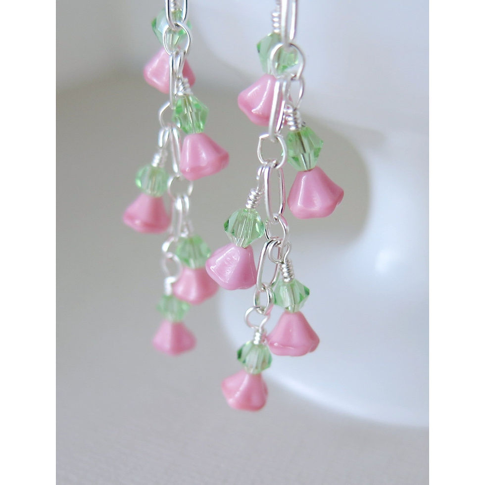 Thumbnail: Cascade Mint Julep Flowers - Czech Glass and Peridot Crystal - Argentium 930 Ste