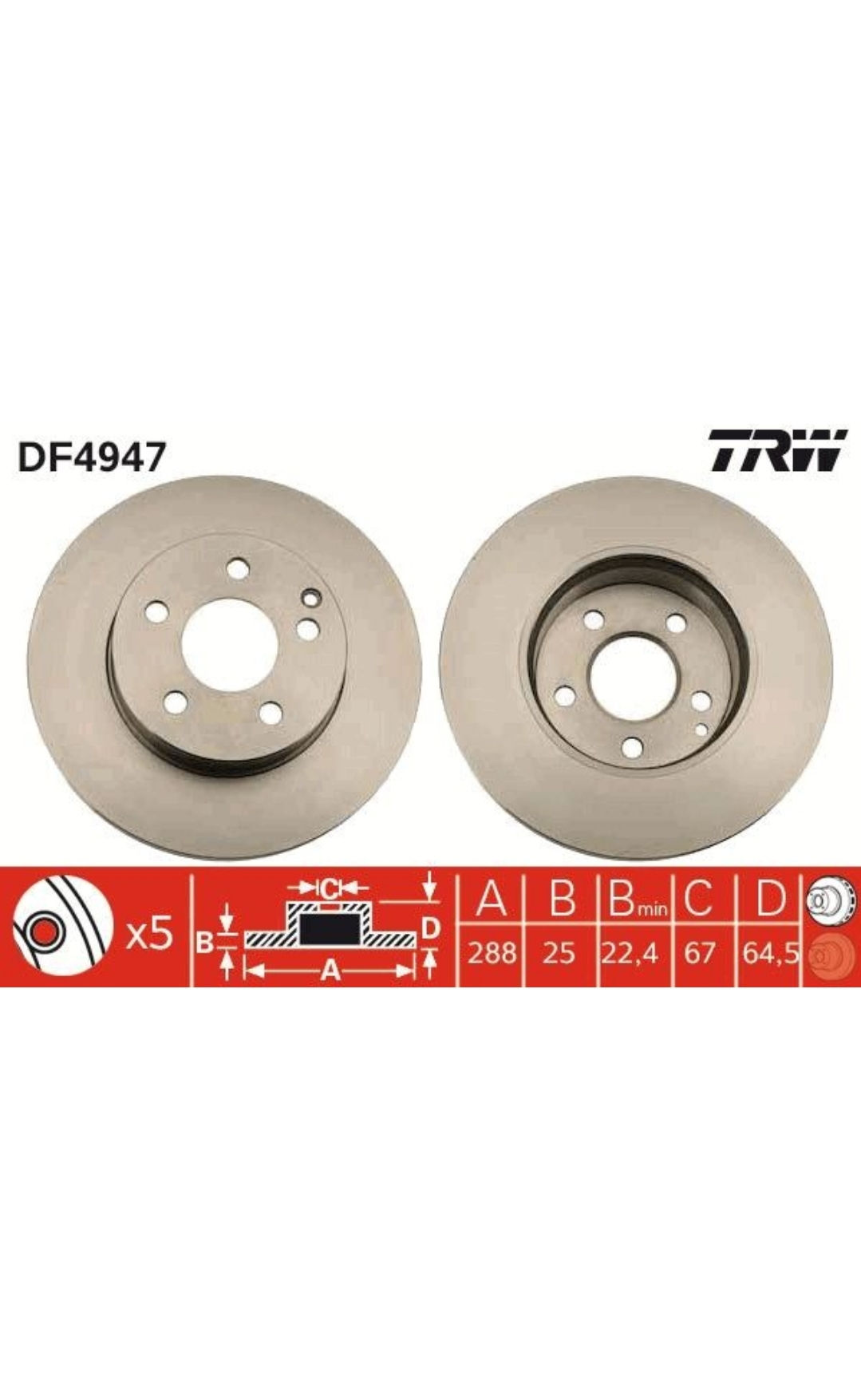 2x TRW Bremsscheibe DF4947