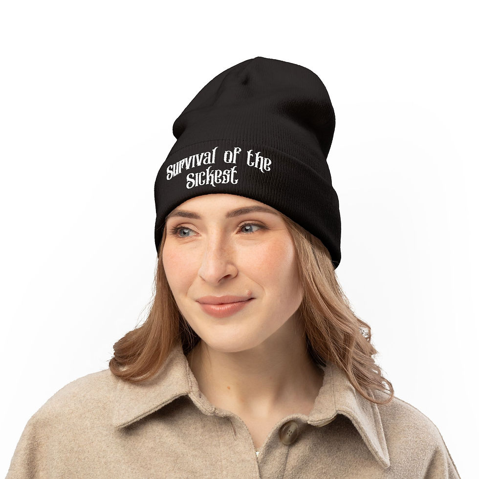 Thumbnail: Survival of the Sickest Embroidered Knit Beanie – Streetwear Hat (Core Drop)