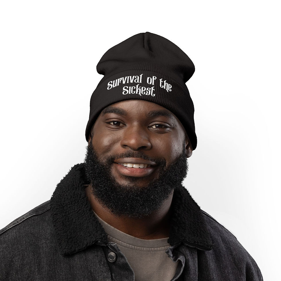 Thumbnail: Survival of the Sickest Embroidered Knit Beanie – Streetwear Hat (Core Drop)