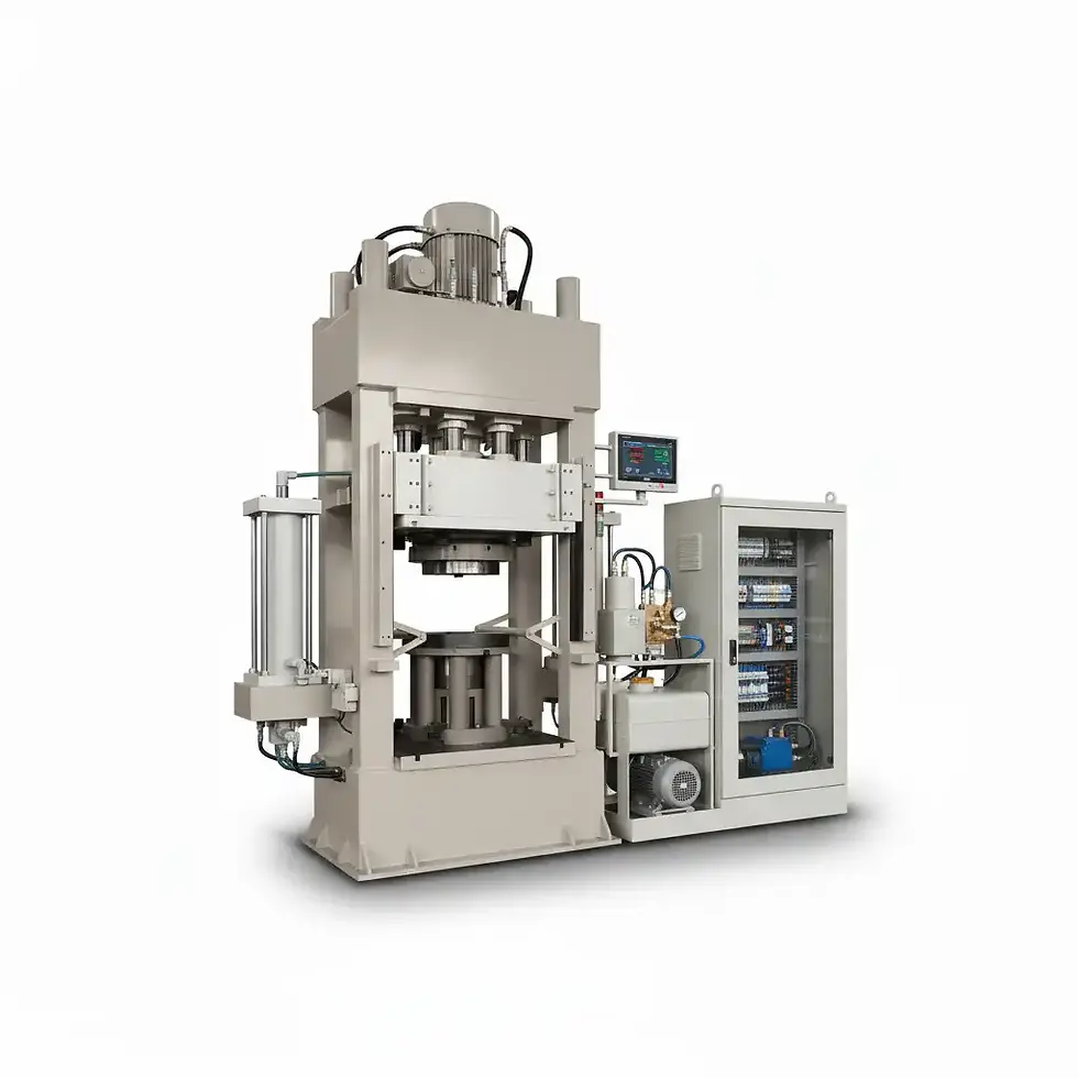 A hydraulic double action deep draw press with controls