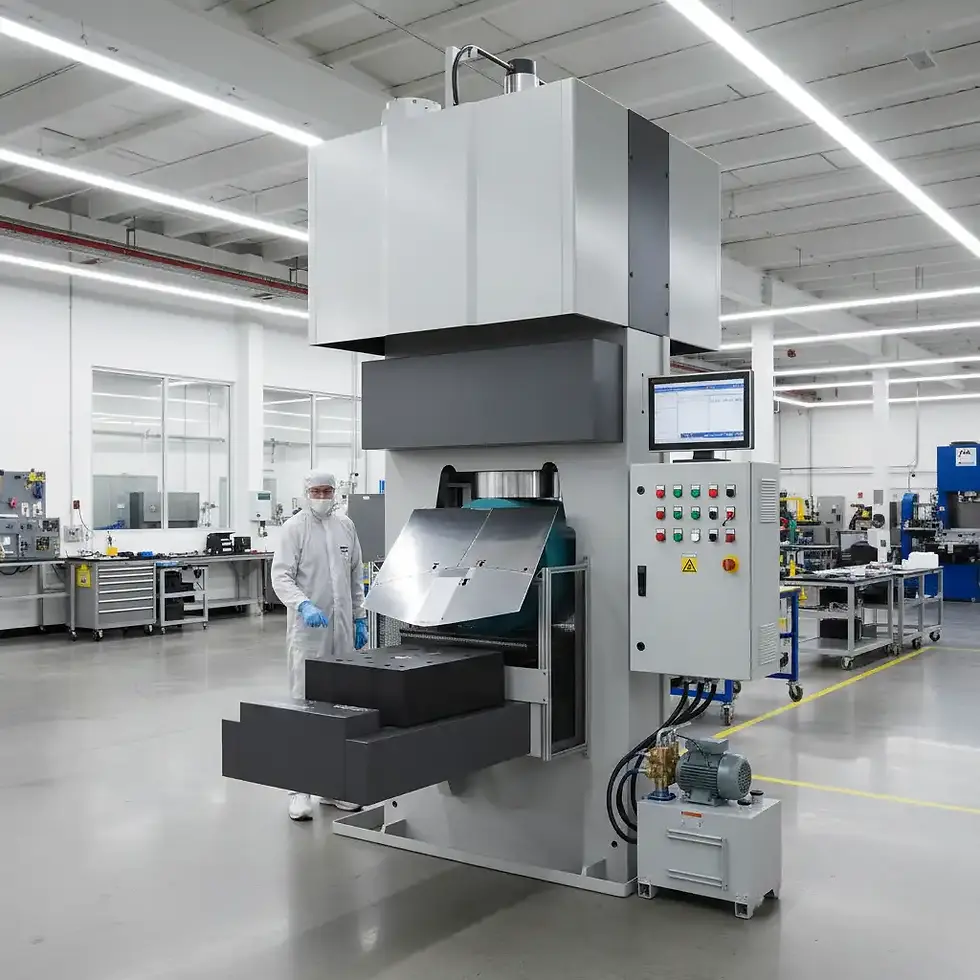 Hydroforming press with technician in cleanroom