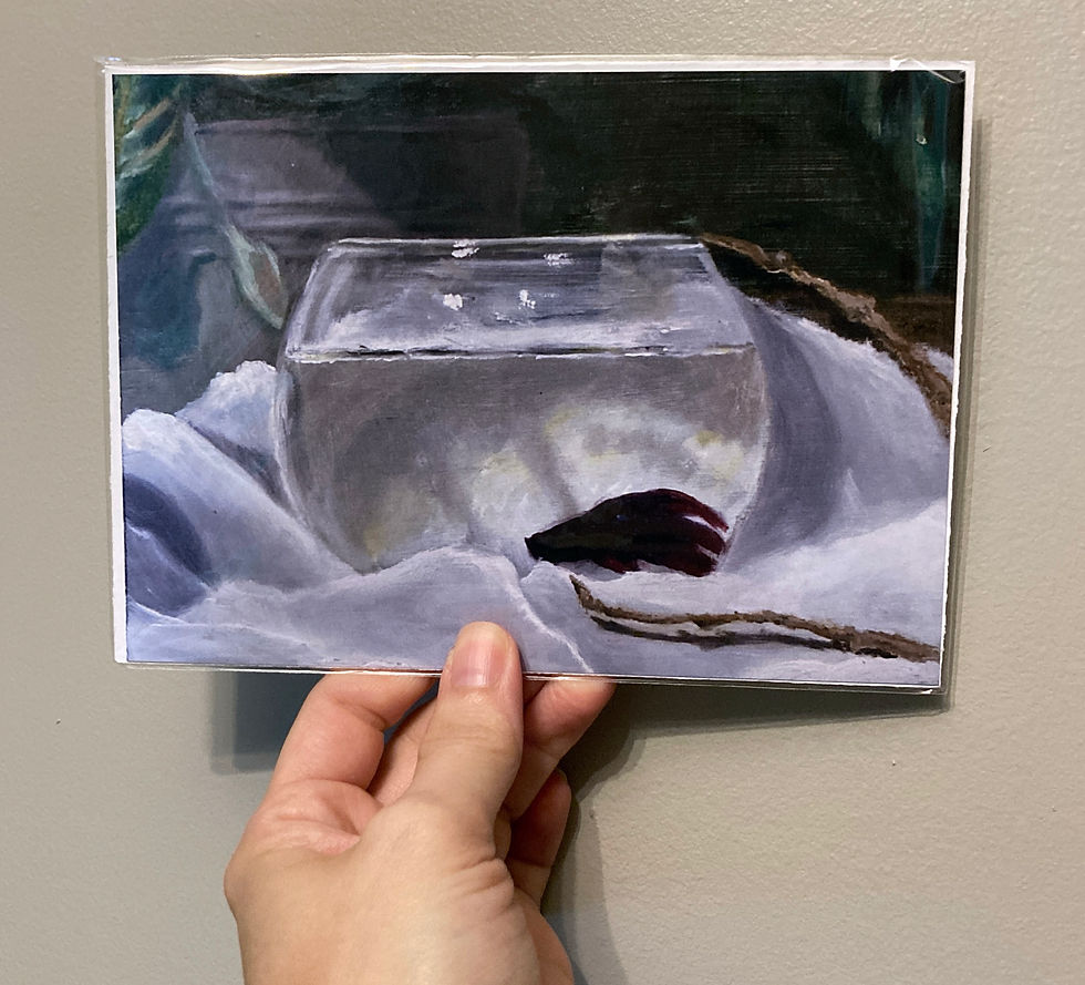 Thumbnail: Fine art print of Betta in a Bowl oil painting showing a betta fish in a glass bowl