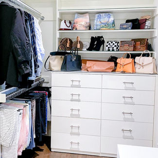 Organized closet and purses by JO Organizing - closet organizer