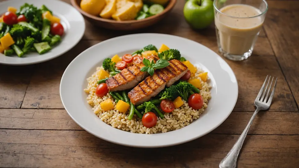 Close-up view of a healthy meal on a wooden table
