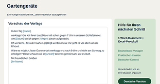 Paket Gartengeräte zur falschen Zeit mit einer Beispielnachricht und praktischen Hilfsmitteln