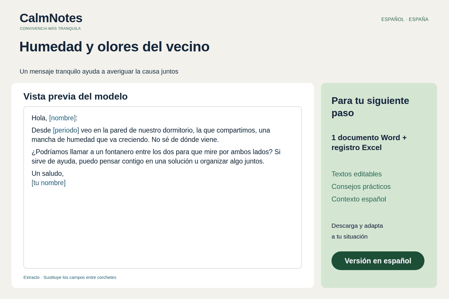 Humedad, moho u olores de la vivienda vecina — Paquete