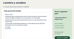 Paquete Lavadora y secadora con un mensaje de ejemplo y herramientas prácticas