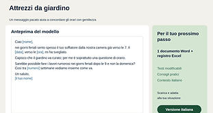 Pacchetto Attrezzi da giardino in orari inopportuni con un modello di messaggio e strumenti pratici